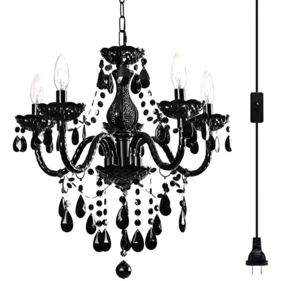 Kitchen Island Dining Room Bedroom Decor: Black Modern 5-Light Crystal Chandelier, Acrylic, Black, Plug-in Cord Switch, 19x19.7
Kitchen Island Dining Room Bedroom Decor: Black Modern 5-Light Crystal Chandelier, Acrylic, Black, Plug-in Cord Switch, 19x19.7