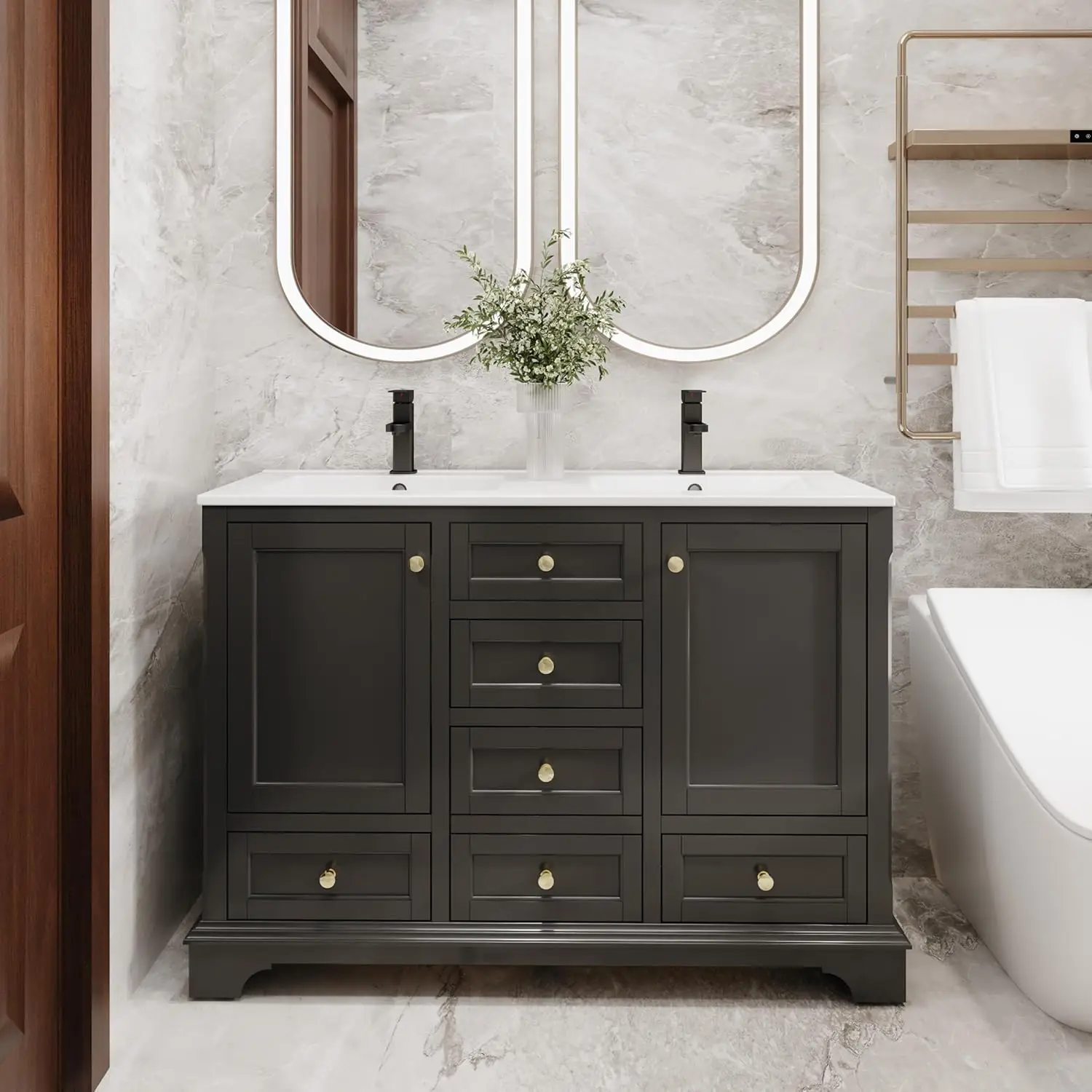 48" Vintage Bathroom Vanity Sink Combo Cabinet Painted Arch Feet Soft Close Undermount White Faucet Drain Black, Customized
48" Vintage Bathroom Vanity Sink Combo Cabinet Painted Arch Feet Soft Close Undermount White Faucet Drain Black, Customized