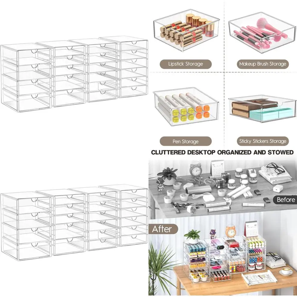 4-Piece Clear Acrylic Storage Set - 21 Drawers for Office, Makeup, Jewelry, and Stationery
4-Piece Clear Acrylic Storage Set - 21 Drawers for Office, Makeup, Jewelry, and Stationery