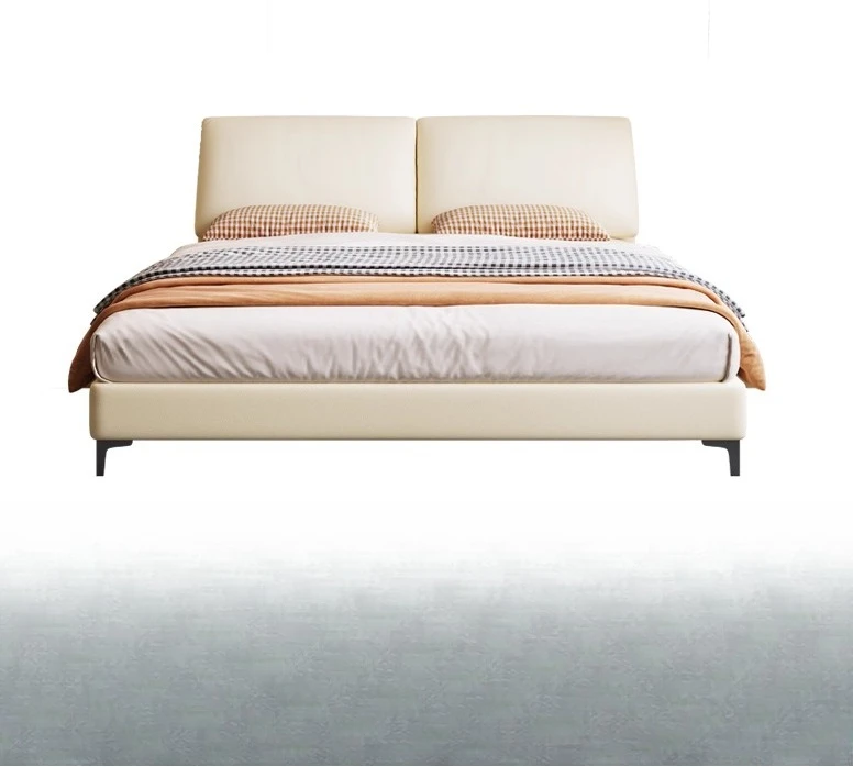 Modern minimalist elephant ear leather bed, master bedroom high-end queen bed cream style, soft bag with flush edges
Modern minimalist elephant ear leather bed, master bedroom high-end queen bed cream style, soft bag with flush edges