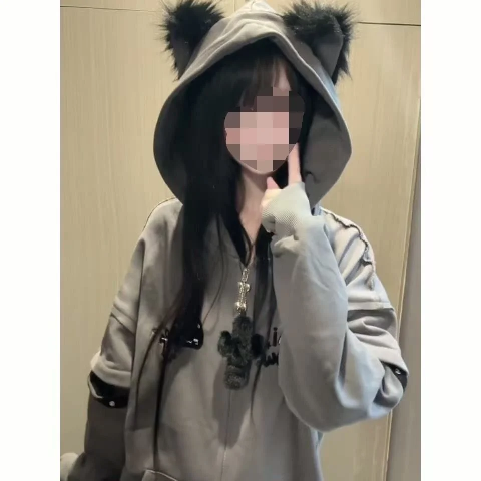 Sweet Cool Y2K Subculture Embroidered Letter American Ear Hoodie Open Cardigan Outerwear Women's Style Casual Long Sleeve
Sweet Cool Y2K Subculture Embroidered Letter American Ear Hoodie Open Cardigan Outerwear Women's Style Casual Long Sleeve