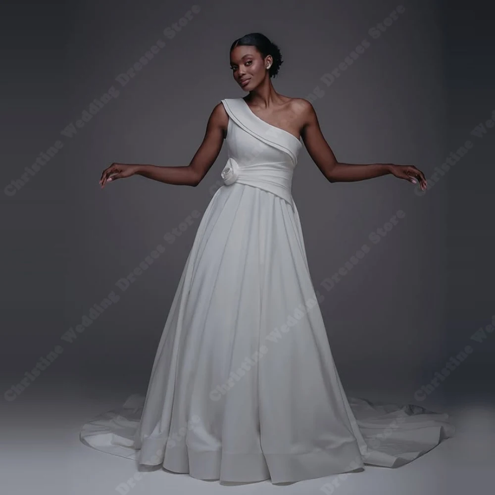 One Shoulder Sleeveless Women Wedding Dresses Simple A-Line Satin Bridal Gowns Floor Mopping Party Vestidos De Novias Customized
One Shoulder Sleeveless Women Wedding Dresses Simple A-Line Satin Bridal Gowns Floor Mopping Party Vestidos De Novias Customized