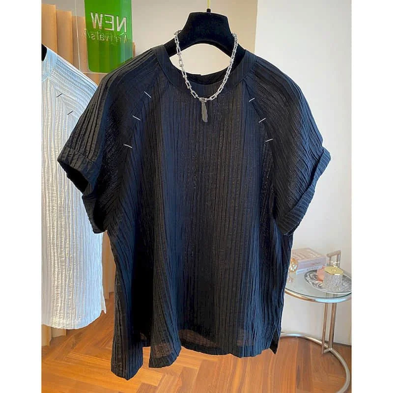 Shirts for Women Short Sleeve Pullovers Solid O-neck T-shirts Loose Casual Korean Style Fold Design Retro Blouse Women Tops
Shirts for Women Short Sleeve Pullovers Solid O-neck T-shirts Loose Casual Korean Style Fold Design Retro Blouse Women Tops