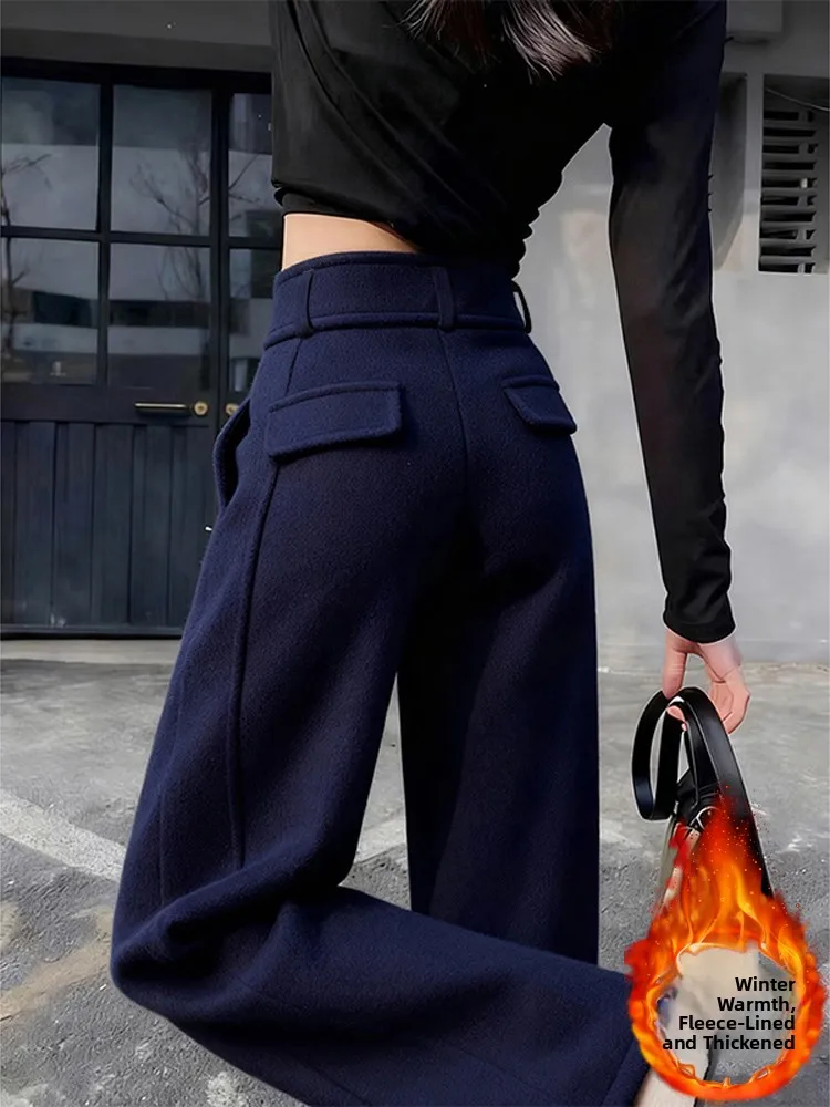 High Waist Wide Leg Pants Korean Retro Sle Blue Fce Lined Thiened Drape Slimming Straight Casual Trousers for Women
High Waist Wide Leg Pants Korean Retro Sle Blue Fce Lined Thiened Drape Slimming Straight Casual Trousers for Women