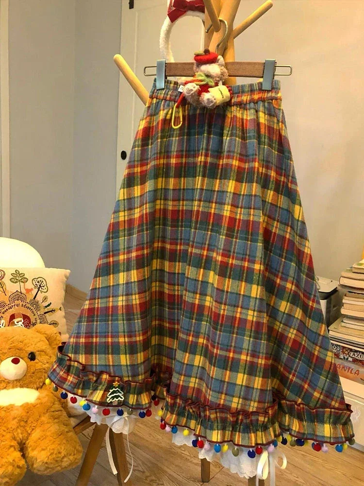 Christmas Candy Bean Retro Festival Atmosphere Rainbow Grid Japanese Pleated Skirt Sweet Midi Skirt
Christmas Candy Bean Retro Festival Atmosphere Rainbow Grid Japanese Pleated Skirt Sweet Midi Skirt