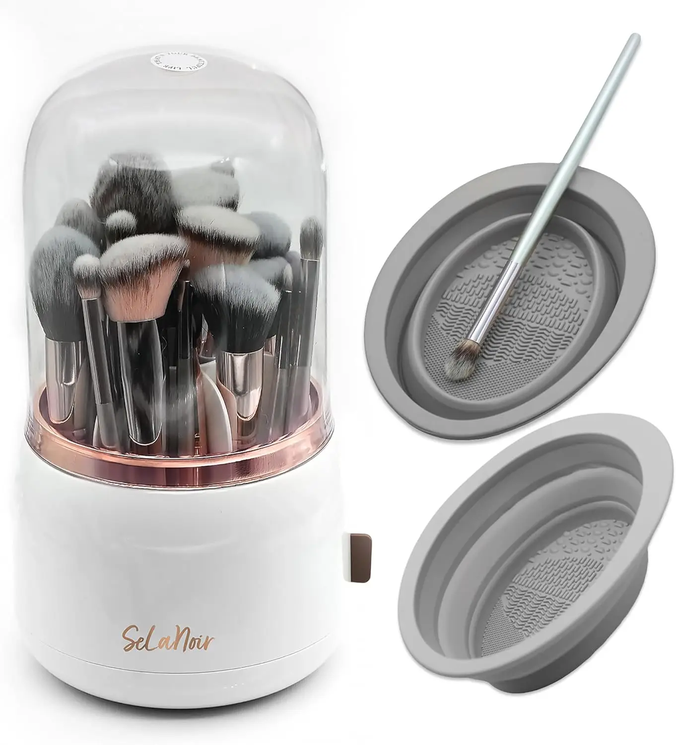 Rotating Makeup Brush Holder with Lid – Dustproof Vanity Organizer for Makeup Brushes, Bonus Foldable Makeup Brush Cleaner
Rotating Makeup Brush Holder with Lid – Dustproof Vanity Organizer for Makeup Brushes, Bonus Foldable Makeup Brush Cleaner