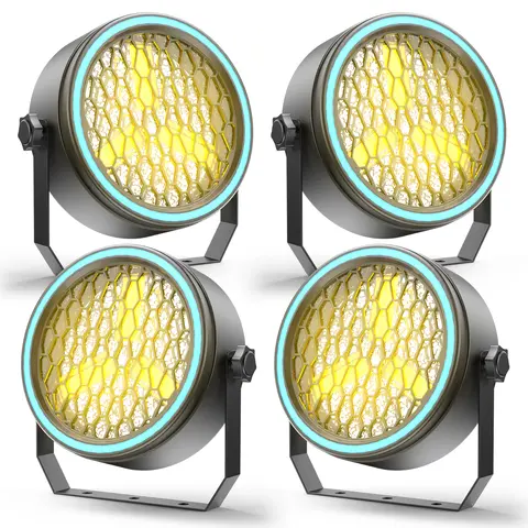 Datewink 2/4Pcs 90W Golden COB LED Par Light With RGB Strip Retro Stage Lighting Effect DMX For DJ Disco Party Wedding Nightclub