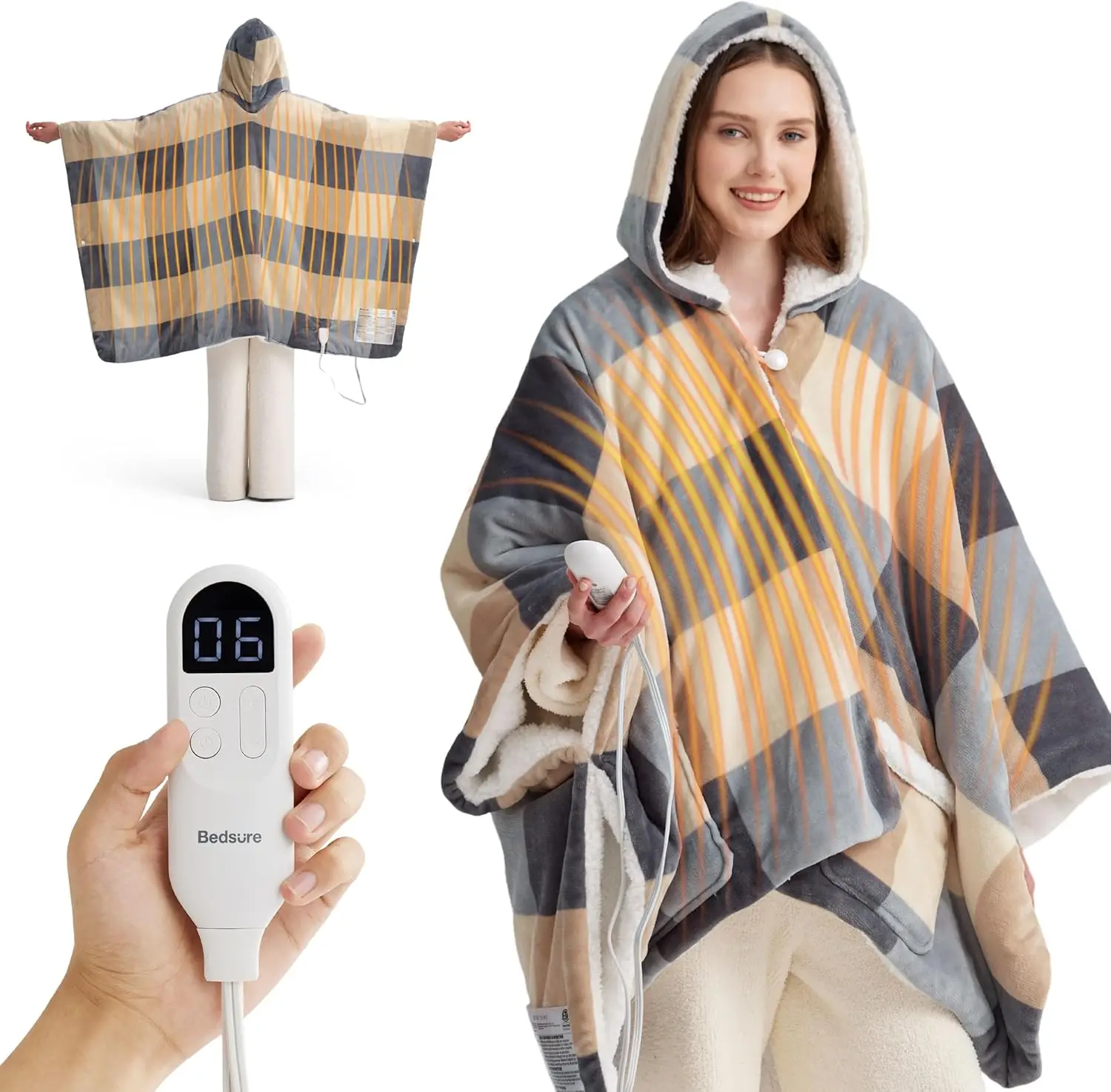 Electric Heated Blanket Shawl Hoodie - Warm Sherpa Wrap with Auto Shut Off, Beige Plaid Pattern, Perfect Winter Gift
Electric Heated Blanket Shawl Hoodie - Warm Sherpa Wrap with Auto Shut Off, Beige Plaid Pattern, Perfect Winter Gift