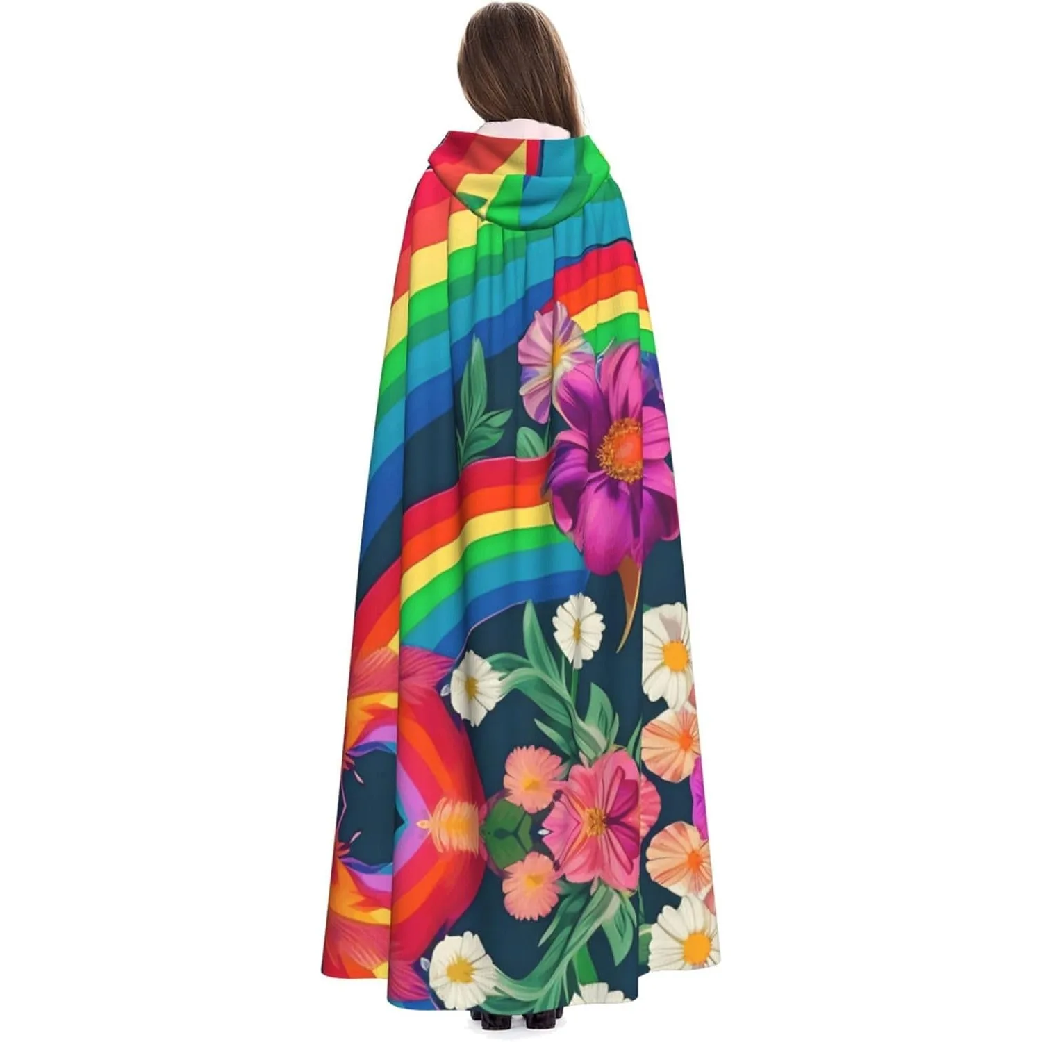 Rainbow Flowers Print Adults Hooded Cloak With Halloween Christmas Witch Cape Robe Costume Party
Rainbow Flowers Print Adults Hooded Cloak With Halloween Christmas Witch Cape Robe Costume Party