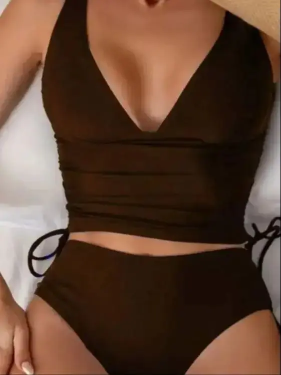 Women's Two-Piece Swimsuit, New Arrival, Solid Color, Deep V Neck, Drawstring Tie Bikini, High Waist, Sexy Swimwear
Women's Two-Piece Swimsuit, New Arrival, Solid Color, Deep V Neck, Drawstring Tie Bikini, High Waist, Sexy Swimwear