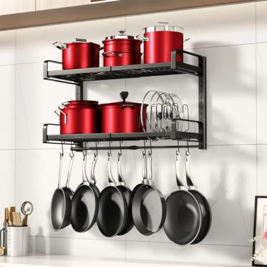 19"- 30" Expandable Hanging Pot Rack 2 Tier Heavy Duty Wall Mounted Pots and Pans Organizer with 10 Hooks and 5 Pot Lid Holders
19"- 30" Expandable Hanging Pot Rack 2 Tier Heavy Duty Wall Mounted Pots and Pans Organizer with 10 Hooks and 5 Pot Lid Holders