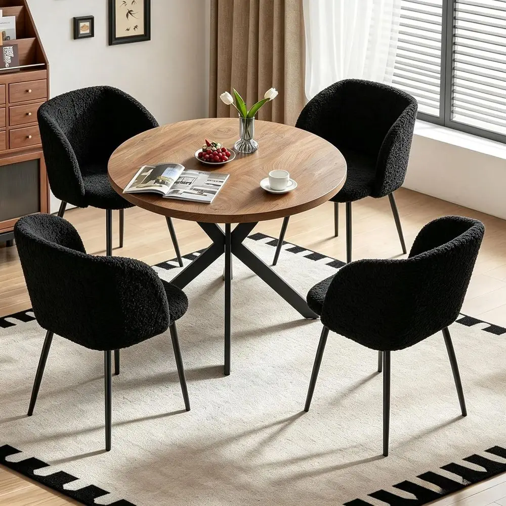 37 Round Kitchen Table with Upholstered Arm Chairs, 4 or 5-Piece Dining Set with Black Barrel Chairs
37 Round Kitchen Table with Upholstered Arm Chairs, 4 or 5-Piece Dining Set with Black Barrel Chairs