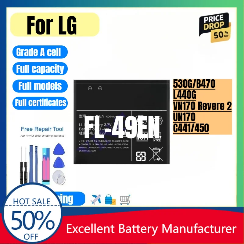 0 Cycle FL-49EN Battery for LG B470 VN170 UN170 530G 450 L440G High Quality Replacement Bateria Grade A Li-ion Cell with Tools
0 Cycle FL-49EN Battery for LG B470 VN170 UN170 530G 450 L440G High Quality Replacement Bateria Grade A Li-ion Cell with Tools