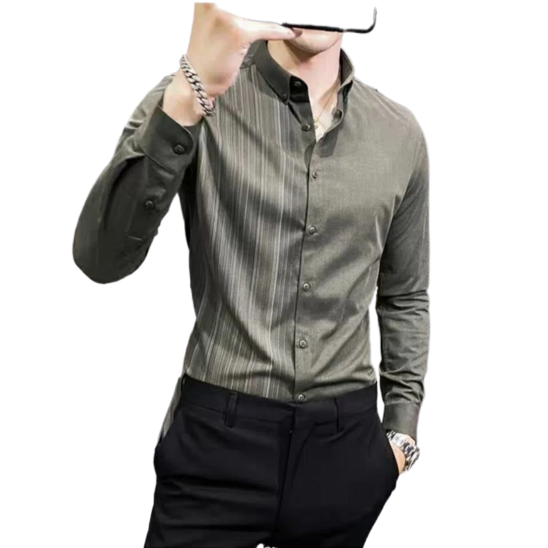 Men shirt long sleeve spring and autumn striped shirts Korean fashion slim business casual jacket men's clothing
Men shirt long sleeve spring and autumn striped shirts Korean fashion slim business casual jacket men's clothing