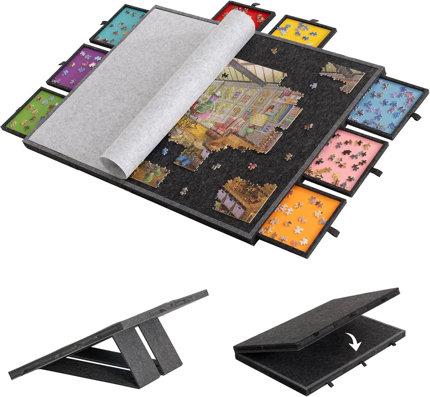 2000Piece Tilting & Foldable Puzzle Board with 8 Colored Drawers & Cover, Portable Jigsaw Puzzle Table with Storage for Adults
2000Piece Tilting & Foldable Puzzle Board with 8 Colored Drawers & Cover, Portable Jigsaw Puzzle Table with Storage for Adults