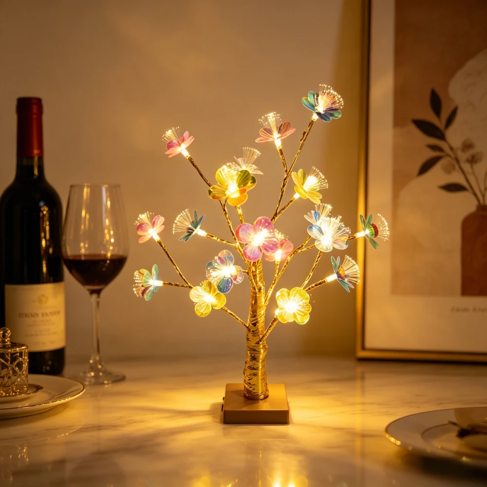 Fiber Optic Flower Bonsai Tree LED Table Lamp, Battery Powered Floral Desktop Night Light for Bedroom Desk Table Wedding Decor
Fiber Optic Flower Bonsai Tree LED Table Lamp, Battery Powered Floral Desktop Night Light for Bedroom Desk Table Wedding Decor