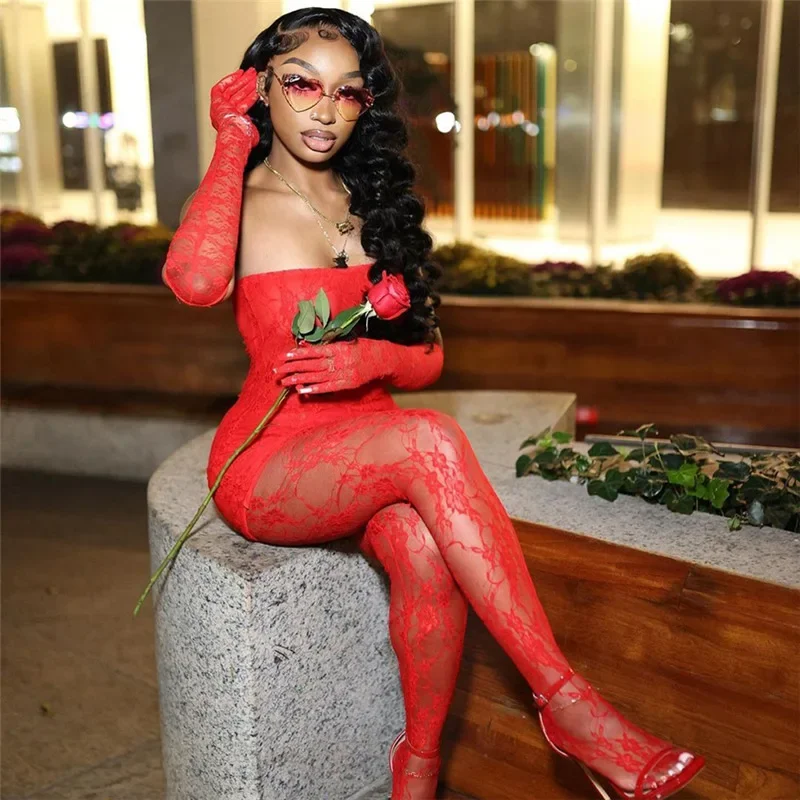 2025 Valentine's Day Sheer Lace 3 Piece Set Women Sexy Strapless Bodycon Mini Dress + Gloves + Footed Leggings Party Clubwear
2025 Valentine's Day Sheer Lace 3 Piece Set Women Sexy Strapless Bodycon Mini Dress + Gloves + Footed Leggings Party Clubwear