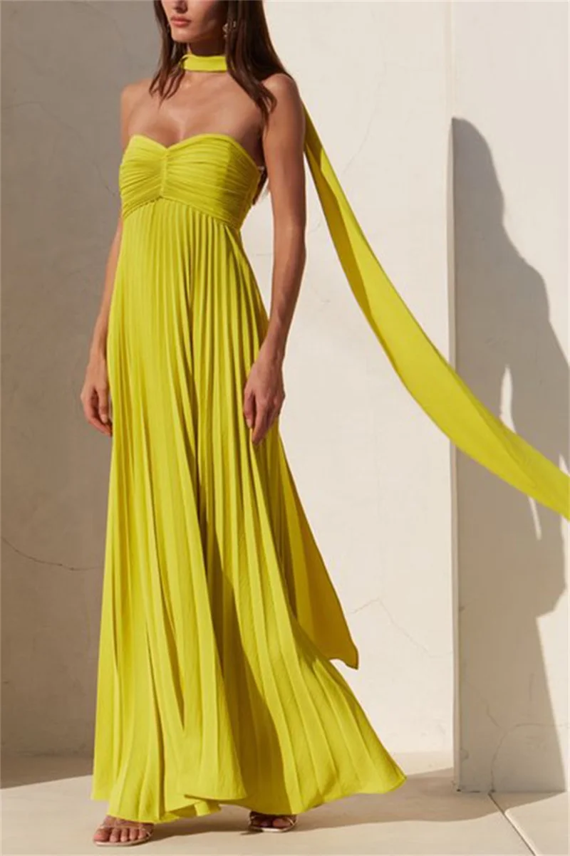Summer Yellow Prom Dress Sexy Strapless Sleeveless Lace Up Back Long Pleated Party Gown Luxury Formal Wedding Beach Holiday Robe
Summer Yellow Prom Dress Sexy Strapless Sleeveless Lace Up Back Long Pleated Party Gown Luxury Formal Wedding Beach Holiday Robe