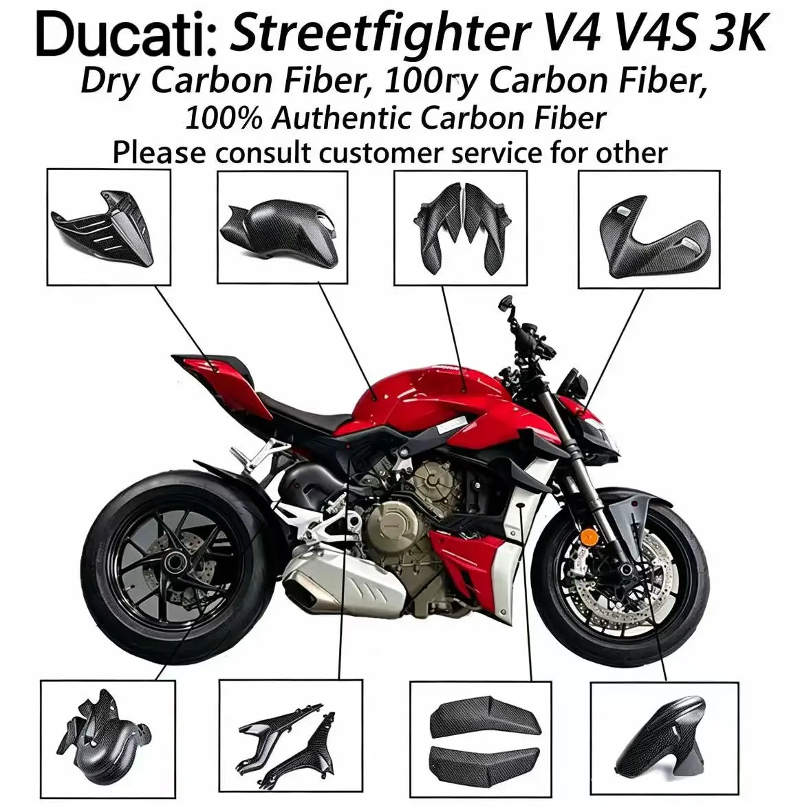 Suitable for Ducati Streetfighter V4 V4S - carbon fiber full vehicle exterior components and air intake cover for modification
Suitable for Ducati Streetfighter V4 V4S - carbon fiber full vehicle exterior components and air intake cover for modification