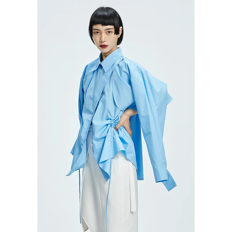 Blue White Asymmetrical Shirt Women's Two-Way Wear Drawstring Waist Original Design Sensation Cotton Long Sleeve Slim Fit
Blue White Asymmetrical Shirt Women's Two-Way Wear Drawstring Waist Original Design Sensation Cotton Long Sleeve Slim Fit