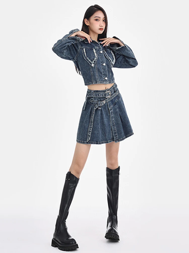 Spring Denim Female Two Piece Set Women Single Breasted Lapel Jacket+High Waist Folded Mini Skirt Street Fashion Skirt Outfit
Spring Denim Female Two Piece Set Women Single Breasted Lapel Jacket+High Waist Folded Mini Skirt Street Fashion Skirt Outfit