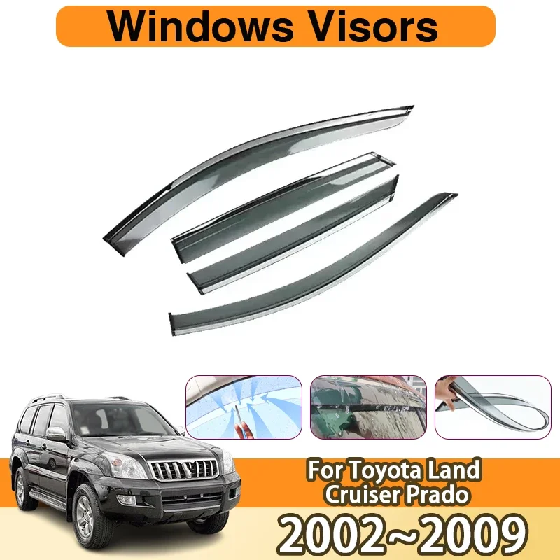 Для Toyota Land Cruiser Prado 2007 J120 MK4 2002~2009 4 шт. дефлекторы для автомобильных окон, защитные от дождя, ветра и солнца, аксессуары
Для Toyota Land Cruiser Prado 2007 J120 MK4 2002~2009 4 шт. дефлекторы для автомобильных окон, защитные от дождя, ветра и солнца, аксессуары