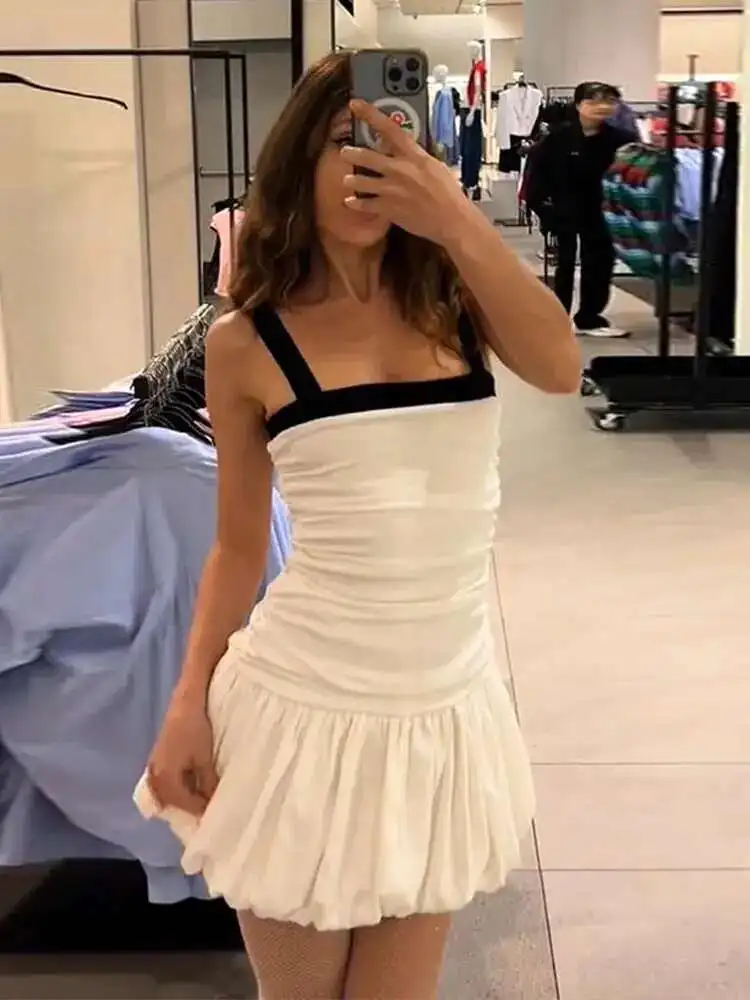 Elegant Strap Ruffled Hem Mini Dress Women Sleeveless Backless Slim Party Evening Dresses Pleated Street Summer Holiday Robe
Elegant Strap Ruffled Hem Mini Dress Women Sleeveless Backless Slim Party Evening Dresses Pleated Street Summer Holiday Robe