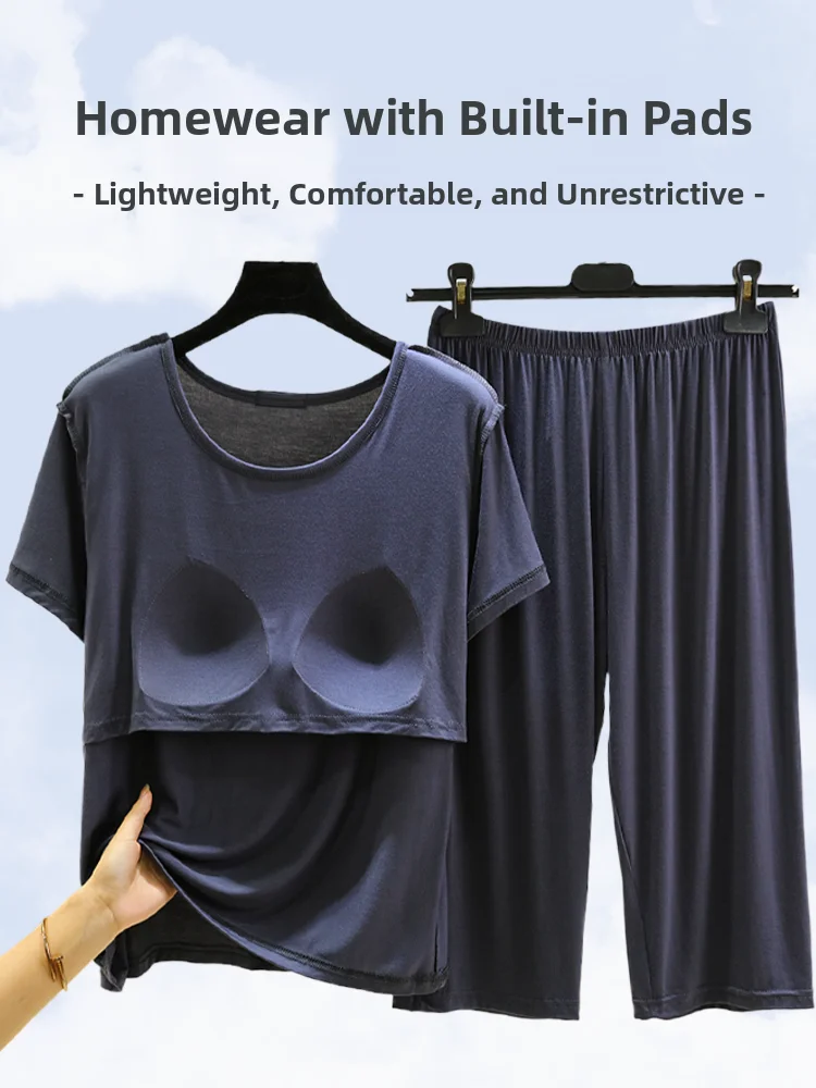 Casual Modale Thin Short Sleeve Seven-Foot Pants Air Conditioned Sleepwear Home Clothes Large Size Chest Pad Suitable for Out...
Casual Modale Thin Short Sleeve Seven-Foot Pants Air Conditioned Sleepwear Home Clothes Large Size Chest Pad Suitable for Out...