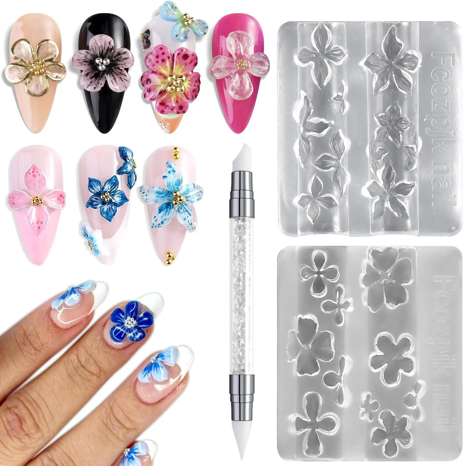 Silicone Nail Art Molds, 2PCS 3D Flower Nail Charm Molds with Carving Pen, Clear Modeling Templates for Resin Epoxy
Silicone Nail Art Molds, 2PCS 3D Flower Nail Charm Molds with Carving Pen, Clear Modeling Templates for Resin Epoxy
