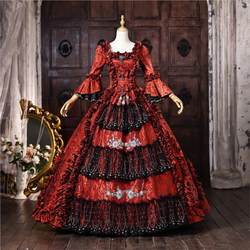 Wine red script masquerade ball fashion show drama photo performance Halloween dress
Wine red script masquerade ball fashion show drama photo performance Halloween dress