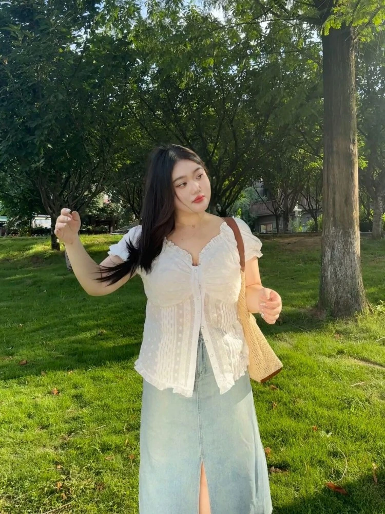 Plus Size plus Size Women's Gentle Lace ort Sve irt Slimming Waist Design Summer White Blouse for Pear Body pes
Plus Size plus Size Women's Gentle Lace ort Sve irt Slimming Waist Design Summer White Blouse for Pear Body pes