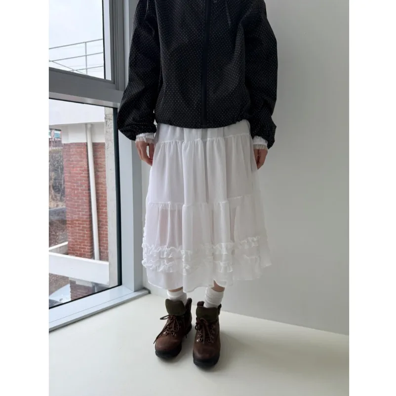 Ele Color Semi-Body Skirt with Lace Hemline And Flounce Translucent Chiffon A-Line Skirt Korean Sle Midi Skirt
Ele Color Semi-Body Skirt with Lace Hemline And Flounce Translucent Chiffon A-Line Skirt Korean Sle Midi Skirt