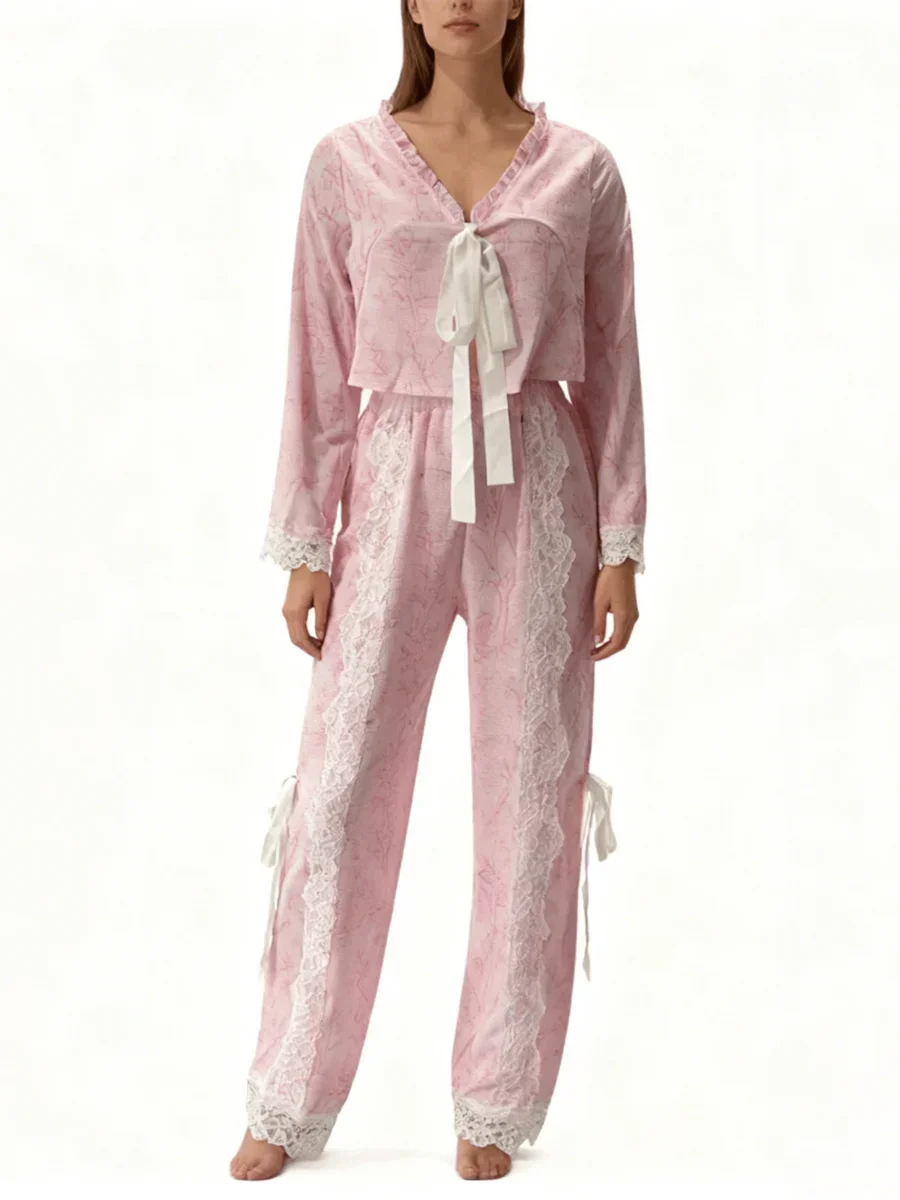 Womens Y2K Lace Two Piece Pajama Set Long Sleeve Crop Top Wide Leg Pants Loungewear
Womens Y2K Lace Two Piece Pajama Set Long Sleeve Crop Top Wide Leg Pants Loungewear