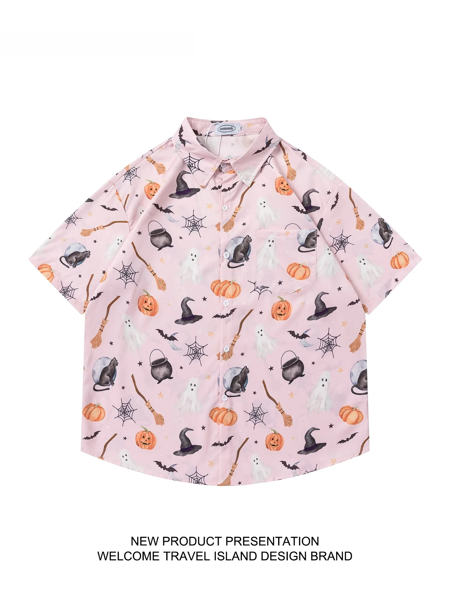 Travel Island American Style Fun Halloween Cartoon Print Short Sleeve Shirt Casual Loose Fit Polyester Fiber Summer Shirt
Travel Island American Style Fun Halloween Cartoon Print Short Sleeve Shirt Casual Loose Fit Polyester Fiber Summer Shirt