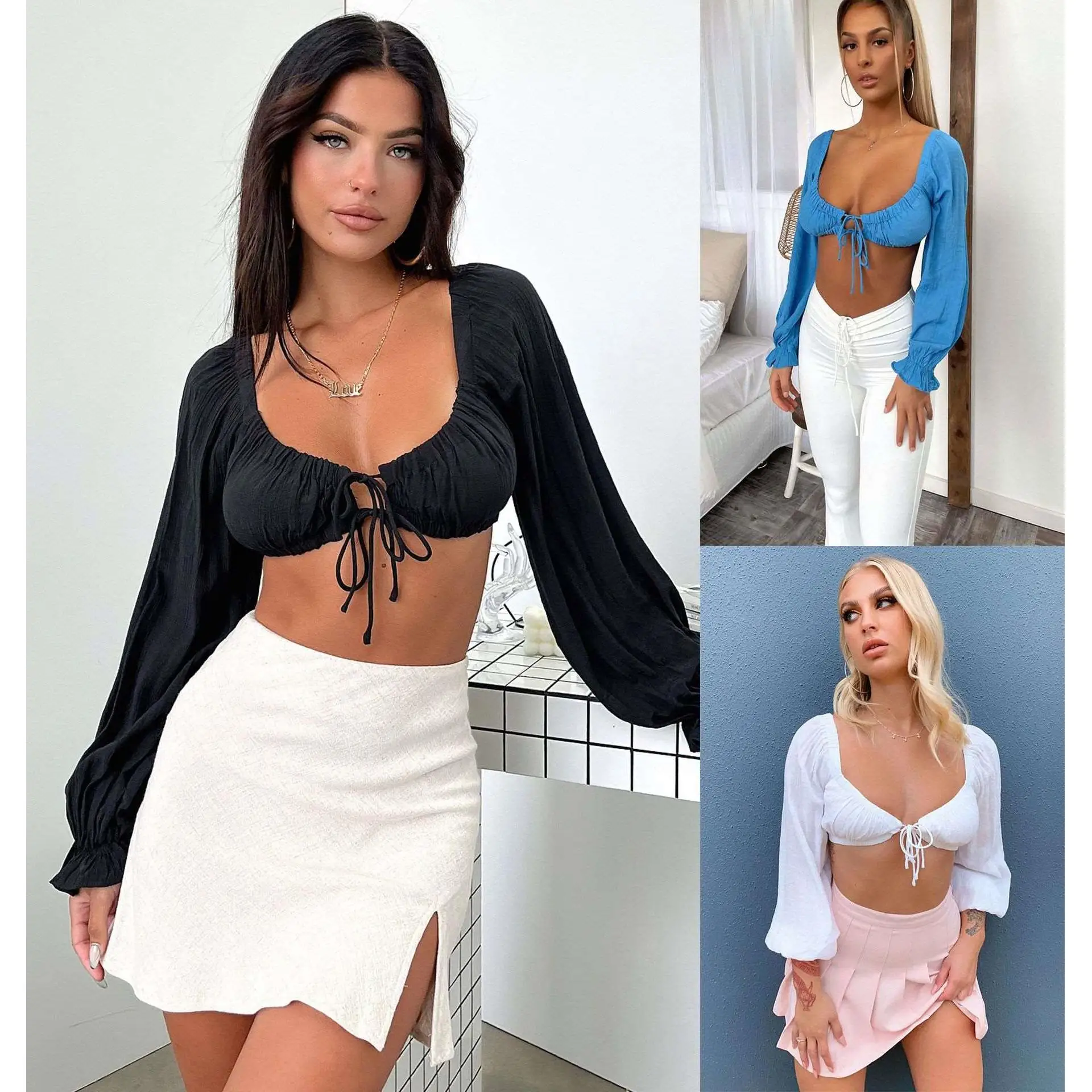 Сексуальный утягивающий плиссированный укороченный топ с поясом и низким вырезом Long Sve Ultra-length из полиэфирного волокна 00% чистый цвет irt
Сексуальный утягивающий плиссированный укороченный топ с поясом и низким вырезом Long Sve Ultra-length из полиэфирного волокна 00% чистый цвет irt