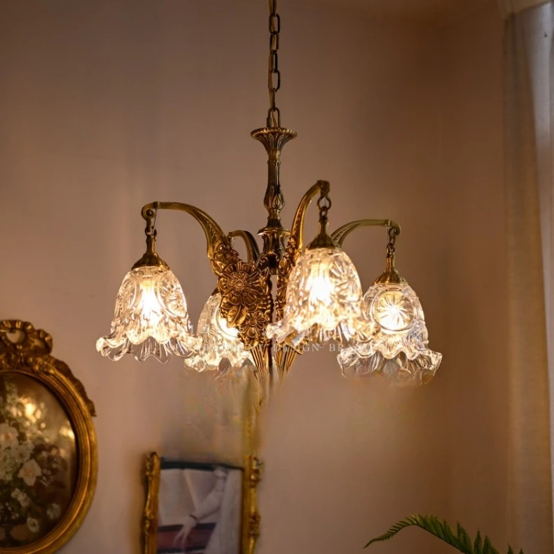 French retro all-copper glass chandelier bud foyer dining room bedroom aisle entrance American medieval staircase chandelier
French retro all-copper glass chandelier bud foyer dining room bedroom aisle entrance American medieval staircase chandelier