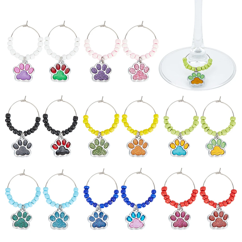 Dog Paw Prints Alloy Enamel Wine Glass Charms with Glass Seed Beads and 316 Surgical Stainless Steel Hoop Earrings Findings
Dog Paw Prints Alloy Enamel Wine Glass Charms with Glass Seed Beads and 316 Surgical Stainless Steel Hoop Earrings Findings