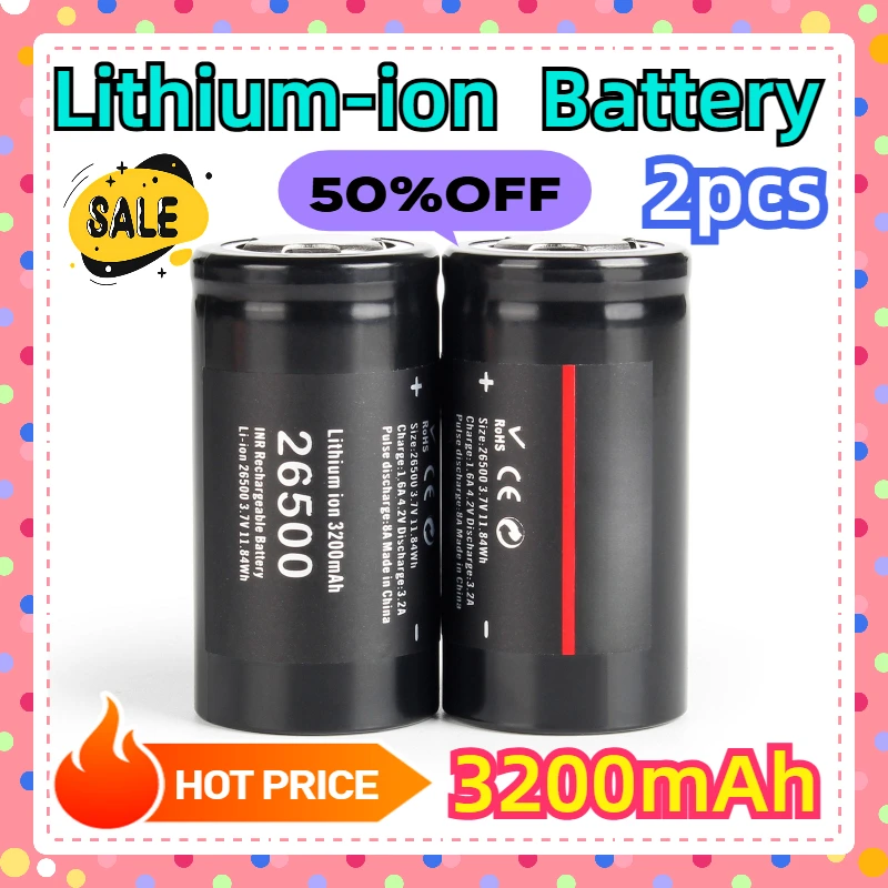 Lithium-ion Rechargeable Battery 2pcs 26500 3.7V 3200mAh
Lithium-ion Rechargeable Battery 2pcs 26500 3.7V 3200mAh