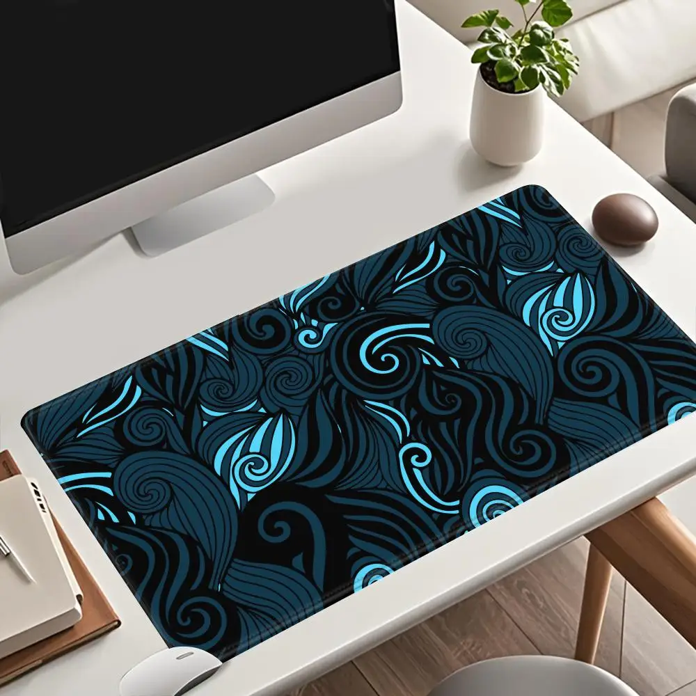 Prussian Blue Wave Pattern Mouse Pad Desk Mouse Cute HD Desk Pad Extended Gaming Keyboard Mats Large XXL Gamer Mousepad 90x40