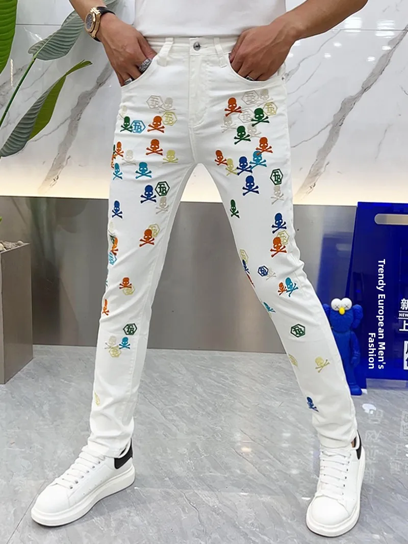 White Embroidered Skull Head Men's Slim Fit Jeans Summer Faion Thin Leggings mid Waist Long Pants Youth Trend Casual Jeans
White Embroidered Skull Head Men's Slim Fit Jeans Summer Faion Thin Leggings mid Waist Long Pants Youth Trend Casual Jeans