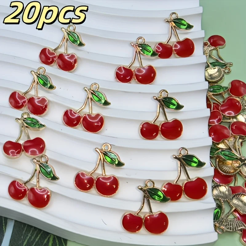 20 Red Enamel Cherry Pendants with Gold Alloy Green Leaves - Mini Pendant Jewelry Accessories, DIY Oil-Drip Alloy Jewelry Access
20 Red Enamel Cherry Pendants with Gold Alloy Green Leaves - Mini Pendant Jewelry Accessories, DIY Oil-Drip Alloy Jewelry Access