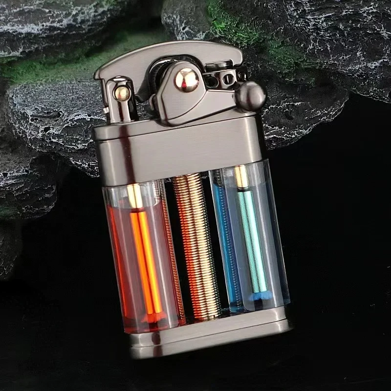 Zorro metal butane lighter transparent fuel tank creative retro grinding wheel portable cigarette lighter smoking accessories.
Zorro metal butane lighter transparent fuel tank creative retro grinding wheel portable cigarette lighter smoking accessories.