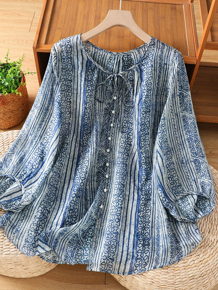 Summer 2026 Blue And White Porcelain Print Shirt Women's Button up Lantern Sleeve Top Vintage Floral Design Casual round Neck
Summer 2026 Blue And White Porcelain Print Shirt Women's Button up Lantern Sleeve Top Vintage Floral Design Casual round Neck