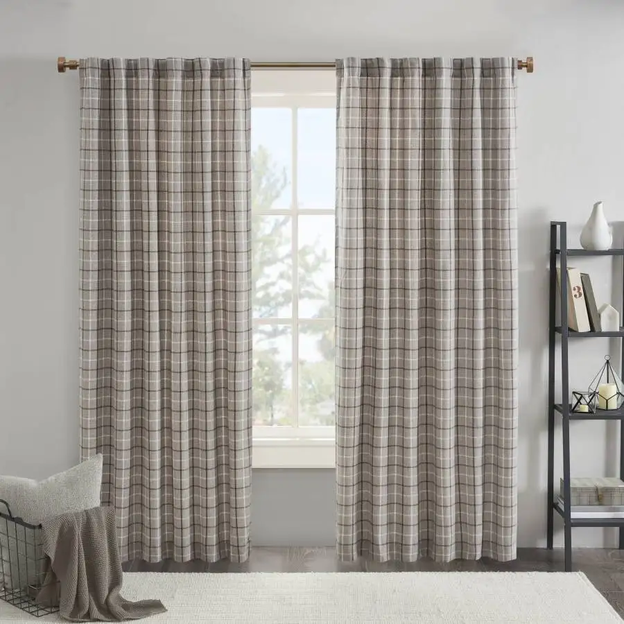 Living room plaid rod pocket and back tab curtain panel with fleece lining, brown, thermal insulated
Living room plaid rod pocket and back tab curtain panel with fleece lining, brown, thermal insulated
