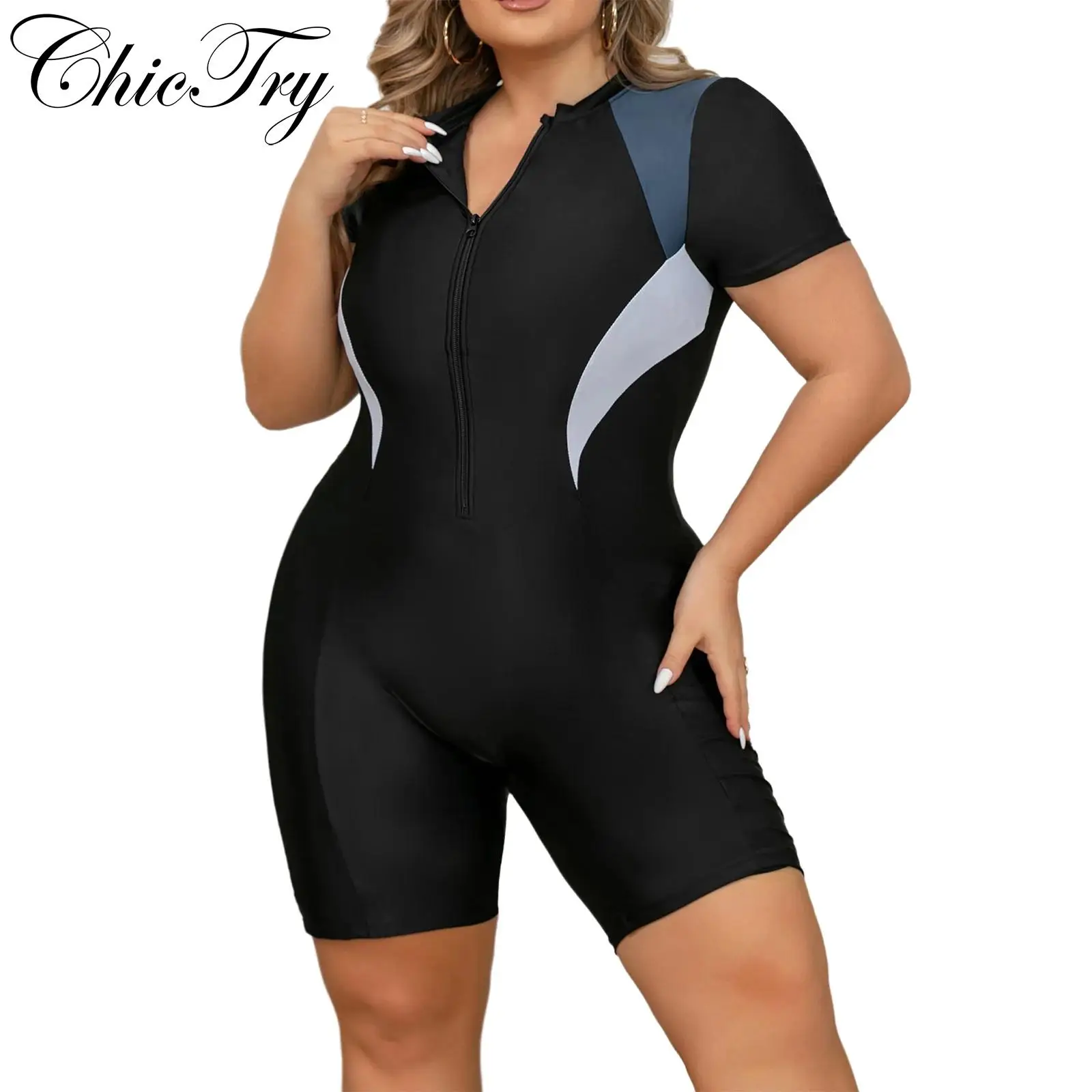 Womens One Piece Rash Guard Bodysuit Swim Leotard Front Zipper Short Sleeve Boyleg Sun Protection Swimsuit for Diving Surfing
Womens One Piece Rash Guard Bodysuit Swim Leotard Front Zipper Short Sleeve Boyleg Sun Protection Swimsuit for Diving Surfing