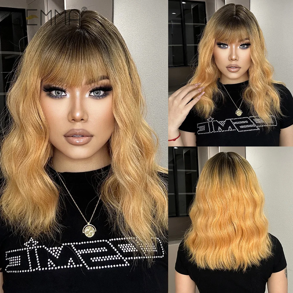 GEMMA Yellow Synthetic Wig with Dark Roots Bangs for Black Women Medium Long Wave Natural Daily Heat Resistant Fiber Hair
GEMMA Yellow Synthetic Wig with Dark Roots Bangs for Black Women Medium Long Wave Natural Daily Heat Resistant Fiber Hair