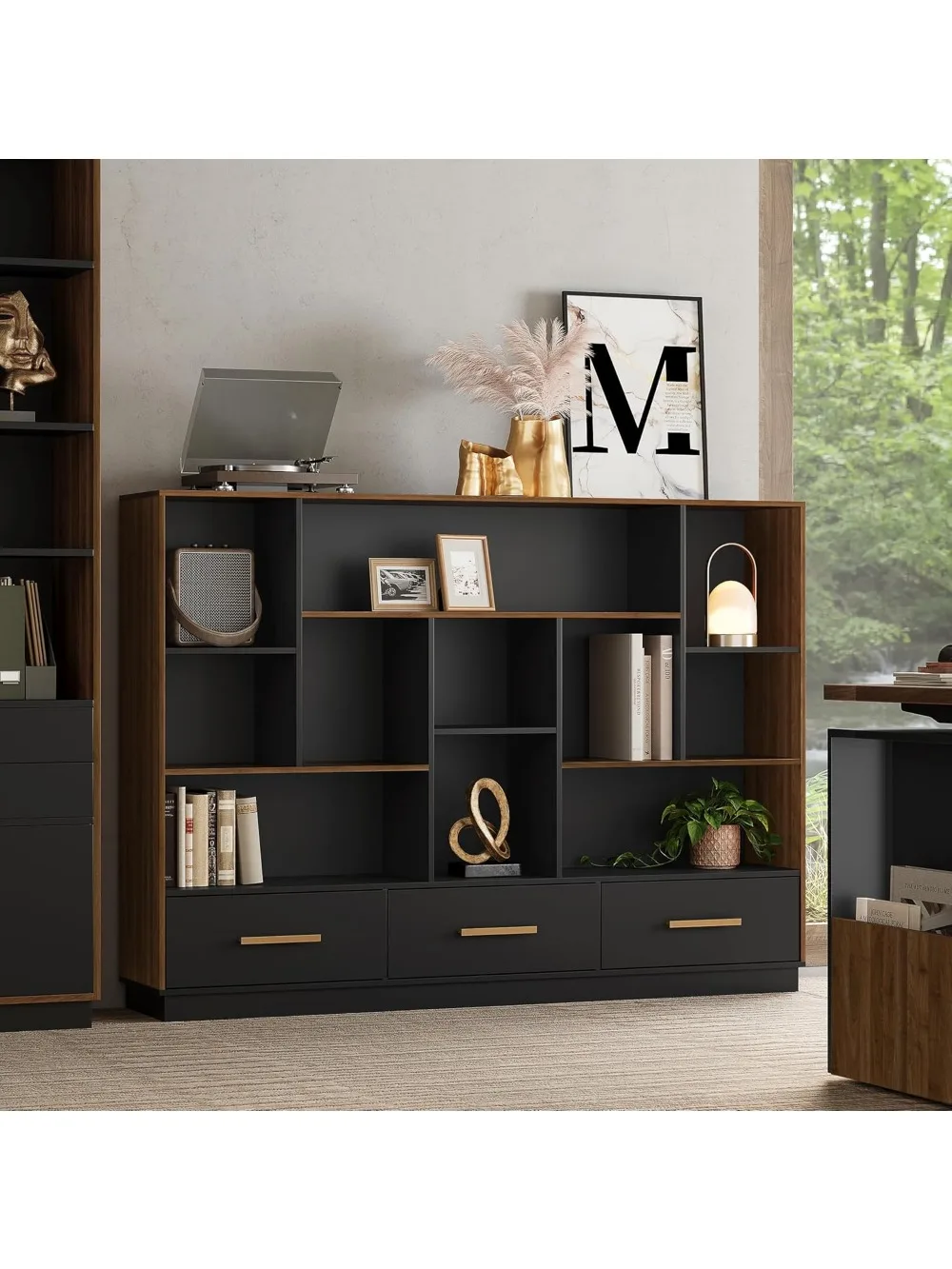 Wide Bookcase Storage Organizer, Wood Bookcase with 5 Open Cubes, Floor Standing Bookshelf for Home Office, Living Room
Wide Bookcase Storage Organizer, Wood Bookcase with 5 Open Cubes, Floor Standing Bookshelf for Home Office, Living Room