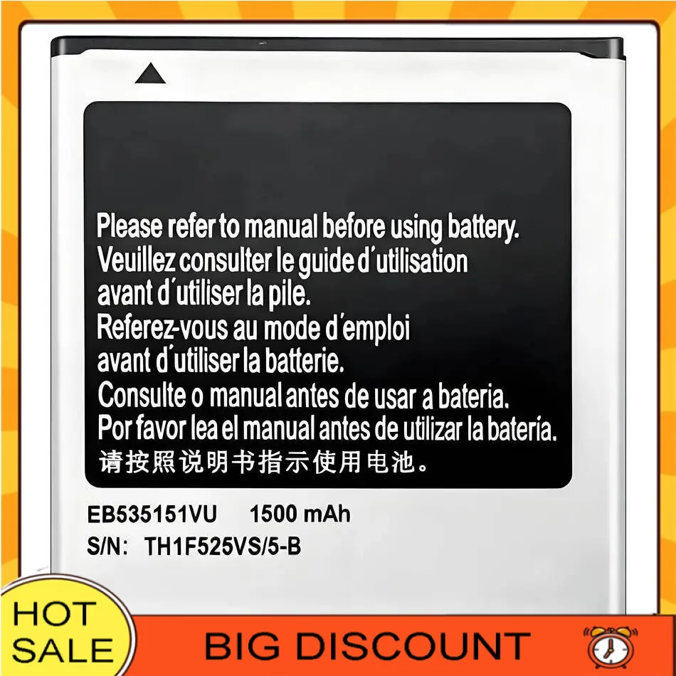 For Samsung Galaxy S Advance GT-I9070 I9070 W789 B9120 I659 1500Mah EB535151VU Mobile Phone Battery High Capacity
For Samsung Galaxy S Advance GT-I9070 I9070 W789 B9120 I659 1500Mah EB535151VU Mobile Phone Battery High Capacity