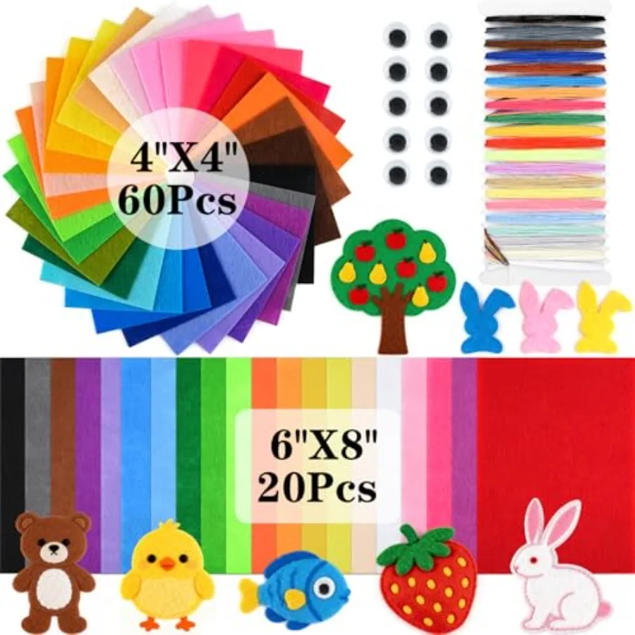 80PCS Felt Fabric Sheets Craft Kit - 4''x4''+6''x8'' 1mm Thick Multi-Colored Nonwoven Felt Fabric for DIY Sewing Crafts Patchwo
80PCS Felt Fabric Sheets Craft Kit - 4''x4''+6''x8'' 1mm Thick Multi-Colored Nonwoven Felt Fabric for DIY Sewing Crafts Patchwo