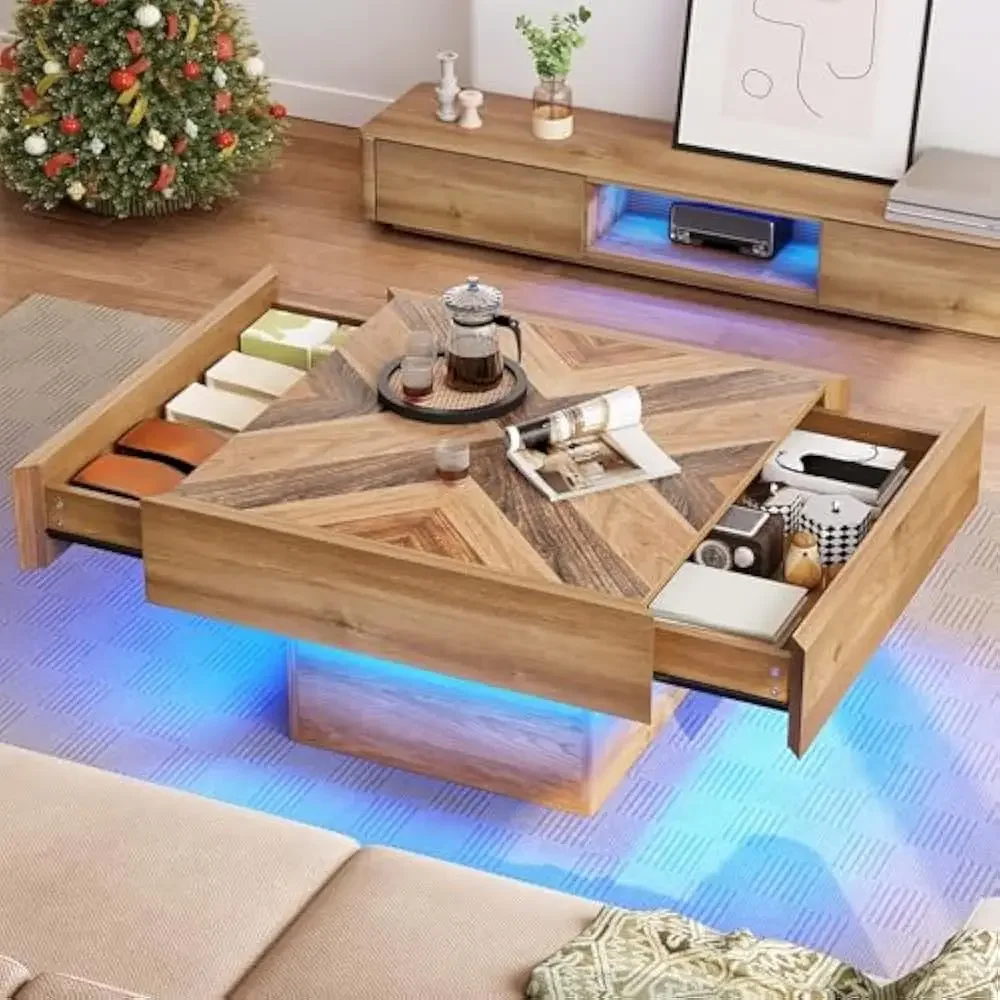 LED Coffee Table w/2 Drawers Storage, Square Coffees Tables Engineered Wood Low Coffees Tables for Living Room, Coffee Table
LED Coffee Table w/2 Drawers Storage, Square Coffees Tables Engineered Wood Low Coffees Tables for Living Room, Coffee Table